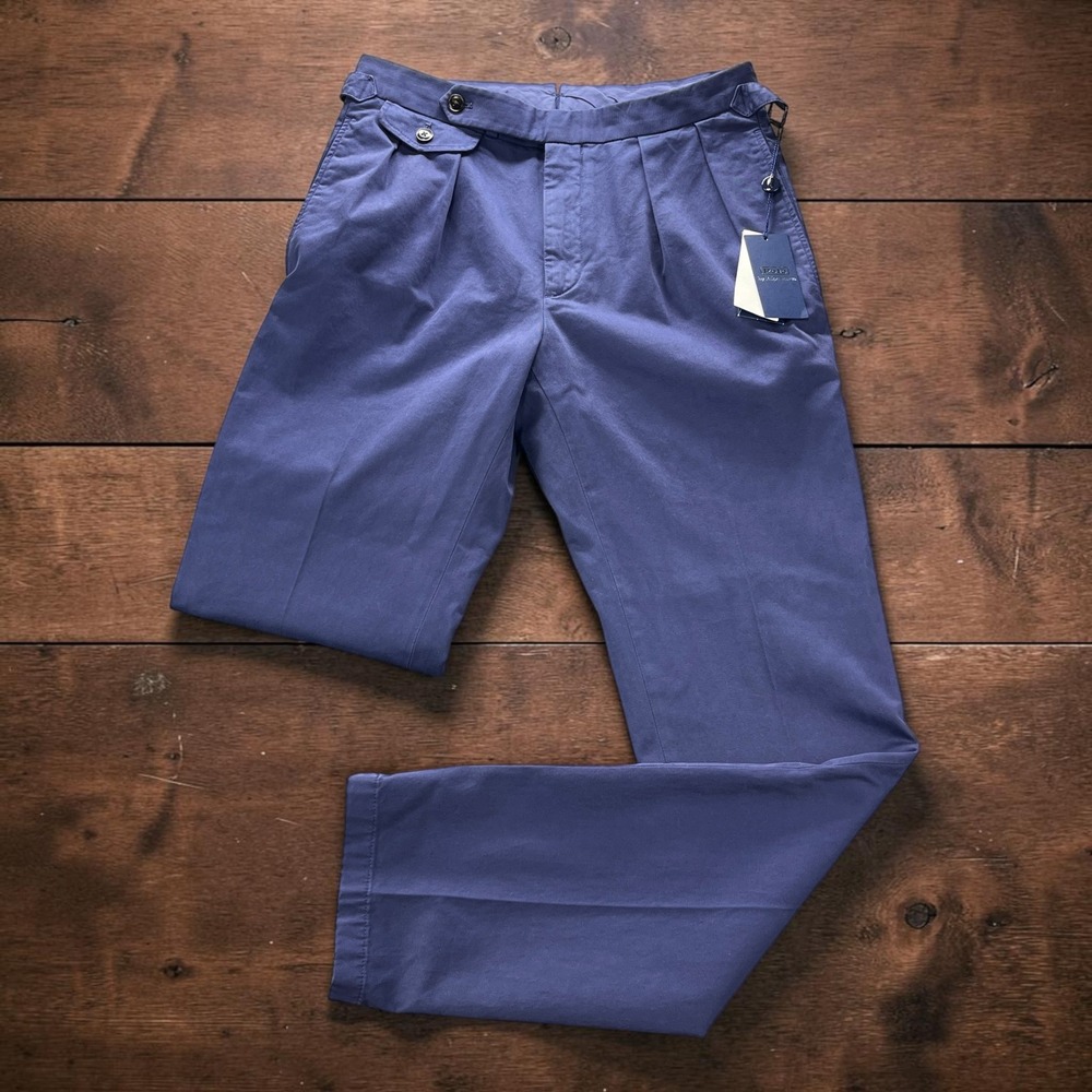 NEW Polo Ralph Lauren Garment Dyed Stretch Pleated Pant Men 28x32 Blue Adjusters